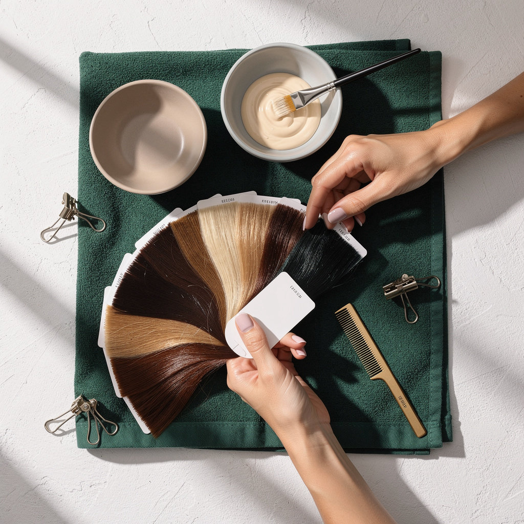 Lumina Hair Studio professional color consultation showing expert stylist assessing client hair